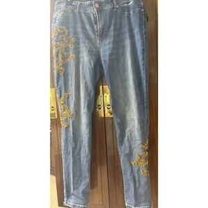 Chico’s Platinum Jegging Gold Sequin Floral Vine Embellishment Size 2
